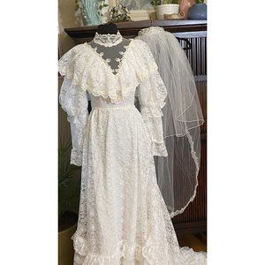 Vintage Wedding Dress Early 80’s Prairie Cottage … - image 1